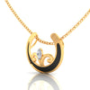 14K Gold Pendant Crescent Moon Floral Design With Black Meena And Embedded Stones