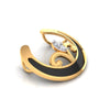 14K Gold Pendant Crescent Moon Floral Design With Black Meena And Embedded Stones