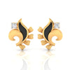 14k (585) Gold Earrings Floral Studs With Black Meena And Embedded Stones