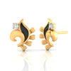 14k (585) Gold Earrings Floral Studs With Black Meena And Embedded Stones