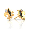 14k (585) Gold Earrings Floral Studs With Black Meena And Embedded Stones