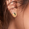 14k (585) Gold Earrings Floral Studs With Black Meena And Embedded Stones