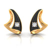 14k (585) Gold Earrings Ship Sail Studs With Black Meena And Embedded Stones