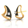 14k (585) Gold Earrings Ship Sail Studs With Black Meena And Embedded Stones