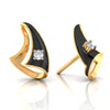 14k (585) Gold Earrings Ship Sail Studs With Black Meena And Embedded Stones