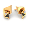 14k (585) Gold Earrings Curved Triangle Studs With Black Meena And Embedded Stones