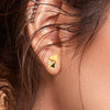 14k (585) Gold Earrings Curved Triangle Studs With Black Meena And Embedded Stones