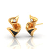 14k (585) Gold Earrings Swirling Floral Studs With Black Meena And Embedded Stones