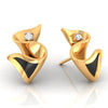 14k (585) Gold Earrings Swirling Floral Studs With Black Meena And Embedded Stones