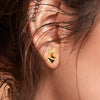 14k (585) Gold Earrings Swirling Floral Studs With Black Meena And Embedded Stones