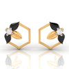 14k (585) Gold Earrings Hexagonal Floral Studs With Black Meena And Embedded Stones