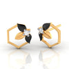 14k (585) Gold Earrings Hexagonal Floral Studs With Black Meena And Embedded Stones