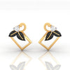 14k (585) Gold Earrings Square Floral Studs With Black Meena And Embedded Stones