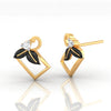 14k (585) Gold Earrings Square Floral Studs With Black Meena And Embedded Stones