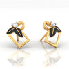 14k (585) Gold Earrings Square Floral Studs With Black Meena And Embedded Stones