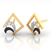 14k (585) Gold Earrings Crescent Moon Geometric Studs With Black Meena And Embedded Stone Detailing