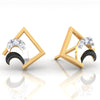 14k (585) Gold Earrings Crescent Moon Geometric Studs With Black Meena And Embedded Stone Detailing