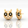 14k (585) Gold Earrings Owl Studs With Black Meena And Embedded Stones