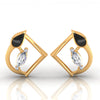 14k (585) Gold Earrings Teardrop Geometric Studs With Black Meena And Embedded Stones