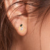 14k (585) Gold Earrings Teardrop Geometric Studs With Black Meena And Embedded Stones