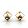 14k (585) Gold Earrings Having Diamond Shape Frames And Black Meena With An Embedded Stone