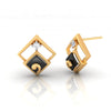 14k (585) Gold Earrings Having Diamond Shape Frames And Black Meena With An Embedded Stone