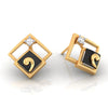 14k (585) Gold Earrings Having Diamond Shape Frames And Black Meena With An Embedded Stone