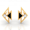 14k (585) Gold Earrings Having A Fish Shape Design And Black Meena With An Embedded Stone