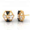 14k (585) Gold Earrings 3d Hexagonal Shape Having Central X Design With Black Meena And Embdded Stones