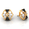 14k (585) Gold Earrings 3d Hexagonal Shape Having Central X Design With Black Meena And Embdded Stones