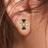 14k (585) Gold Earrings 3d Hexagonal Shape Having Central X Design With Black Meena And Embdded Stones