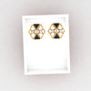 14k (585) Gold Earrings 3d Hexagonal Shape Having Central X Design With Black Meena And Embdded Stones