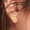 14k (585) Gold Earrings V Shaped Floral Studs With Black Meena And Embedded Stones