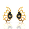 14k (585) Gold Earrings Paisley Studs With Black Meena