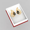 14k (585) Gold Earrings Paisley Studs With Black Meena