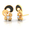 14k (585) Gold Earrings Floral Leaves Studs With Black Meena And Embedded Stones