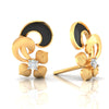 14k (585) Gold Earrings Floral Leaves Studs With Black Meena And Embedded Stones