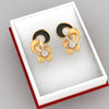 14k (585) Gold Earrings Floral Leaves Studs With Black Meena And Embedded Stones