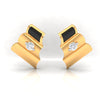 14k (585) Gold Earrings Folded Paper Studs With Black Meena And Embedded Stones