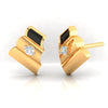 14k (585) Gold Earrings Folded Paper Studs With Black Meena And Embedded Stones