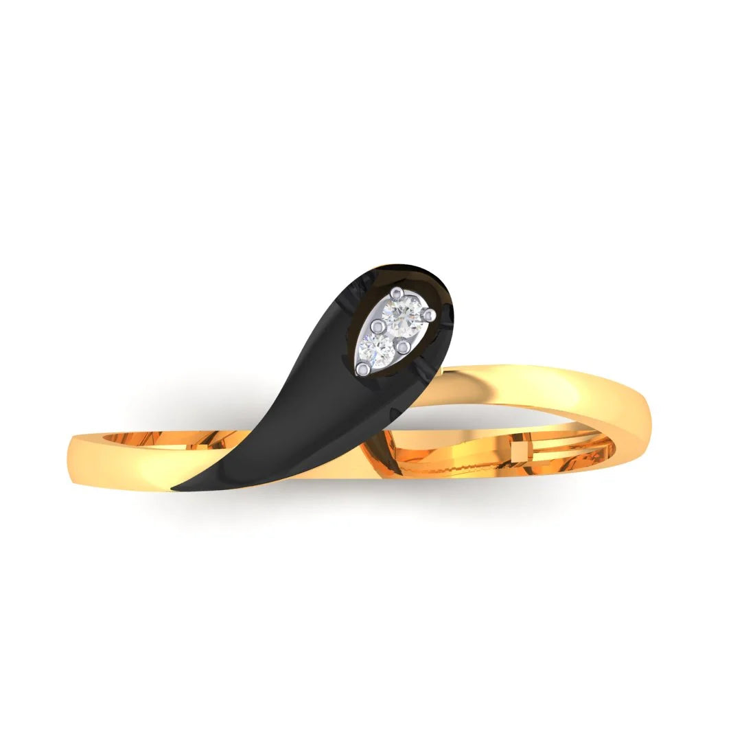 14k Gold Ring Droplet Design with Black Meena & Embedded Stone | PC ...