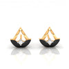 14k (585) Gold Earrings Boat Studs With Black Meena And Embedded Stones