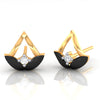 14k (585) Gold Earrings Boat Studs With Black Meena And Embedded Stones