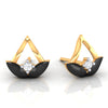 14k (585) Gold Earrings Boat Studs With Black Meena And Embedded Stones