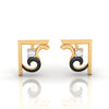 14k (585) Gold Earrings Geometric Swirl Studs With Black Meena And Embedded Stones