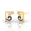 14k (585) Gold Earrings Geometric Swirl Studs With Black Meena And Embedded Stones