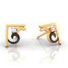 14k (585) Gold Earrings Geometric Swirl Studs With Black Meena And Embedded Stones