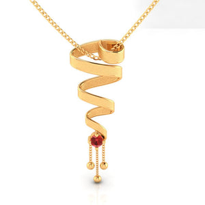 14k Gold Earrings With Spiral Pattern And Red Stone