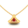 14K gold pendant in the shape of a cone with a red stone in the centre