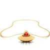 14K gold pendant in the shape of a cone with a red stone in the centre